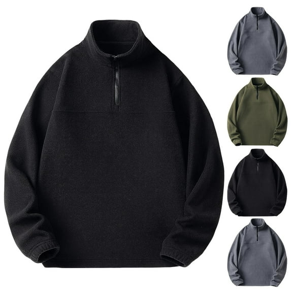 Men's Sweatshirt with Velvet V-Neck Long Sleeve Plus Size Solid Color Cargo Pullover Blouse Workout Gym Men Fashion Outdoor Sweatshirt Black L