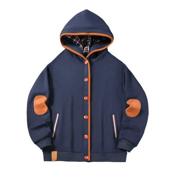 Men's Sweatshirt With Fleece Plaid Splicing Hooded Jacket Long Sleeve Drawstring Pullover