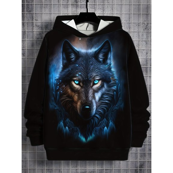 Men's Sweatshirt Wolf 3D Print Men's Casual Long Sleeve Hoodie, Men's Spring and Autumn Sweatshirt, Men's Hoodie Top, Hooded Sweatshirt, Casual Versatile Suitable for Men Going Out