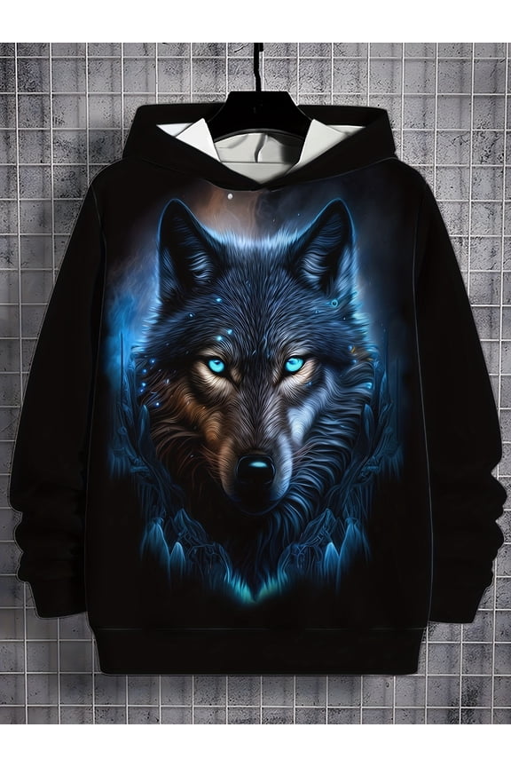 Men's Sweatshirt Wolf 3D Print Men's Casual Long Sleeve Hoodie, Men's Spring and Autumn Sweatshirt, Men's Hoodie Top, Hooded Sweatshirt, Casual Versatile Suitable for Men Going Out