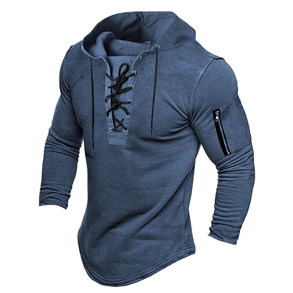 Men's Sweatshirts And Hoodies Big and Tall Hoodies for Men Mens Spring and Autumn Fashion Casual Solid Lace Up Hooded Long Sleeve Sweater