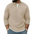 thumbnail image 1 of Men's Sweatshirts Fashion Spring Fall Casual Imitation Two-piece Round Neck Pullover Street Waffle Pattern Retro Long Sleeved Contrasting Loose T-shirt Top, 1 of 3