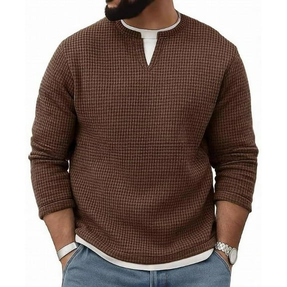 Men's Sweatshirts Fashion Spring Fall Casual Imitation Two-piece Round Neck Pullover Street Waffle Pattern Retro Long Sleeved Contrasting Loose T-shirt Top