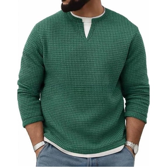 Men's Sweatshirts Fashion Spring Fall Casual Imitation Two-piece Round Neck Pullover Street Waffle Pattern Retro Long Sleeved Contrasting Loose T-shirt Top