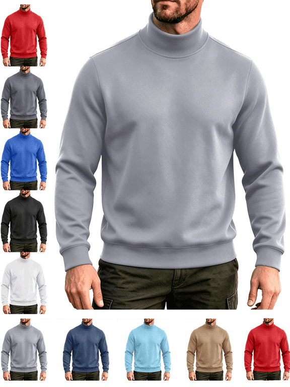 Men's Sweatshirts Mock Neck Solid Color Long Sleeve Sweat shirt Warm Winter Casual Pullover Basic Top