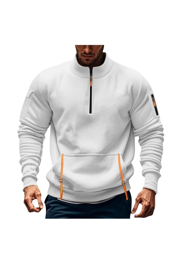 Men's Sweatshirts Outdoor Quarter Zip Pullover Fleece Sweatshirt Cargo Casual Half Zip Long Sleeve Tops Tactical Military Shirts Comfort Warm Lightweight Sweater Athletic Workwear