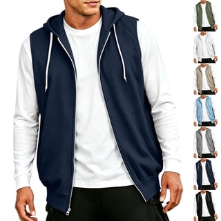 Men's Sweatshirts Sleeveless Full Zip Up Hooded Vest Drawstring Adjustable Hood Regular Relaxed Fit Casual Layering Sweatshirt Vest Outerwear.