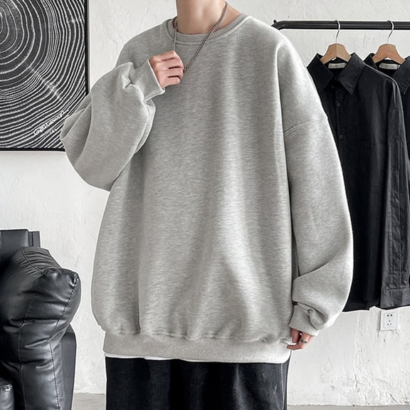 Men's Sweatshirts Solid Casual Loose Fit Crew Neck Shirts Soft Comfoty Long Sleeve Y2K Outfits Spring Fall Pullover Tops Grey XXL