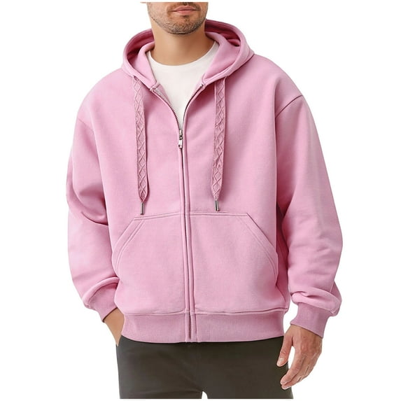 Men's Sweatshirts Sport Coat Car Ears Hooded Casual Active Jacket with Pockets Loose Full Zip Up Hoodies (XL, Pink)