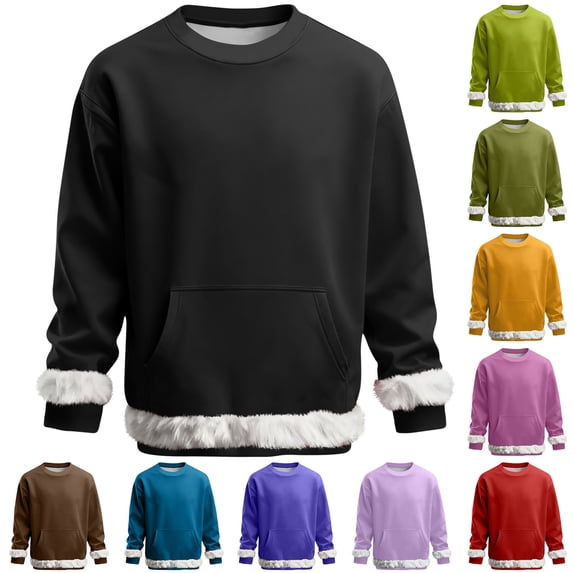 Men's Sweatshirts for Fall&Winter Solid Color Crew Neck Long Sleeve Tops with Pockets, Warm Comfortable Fashion Casual