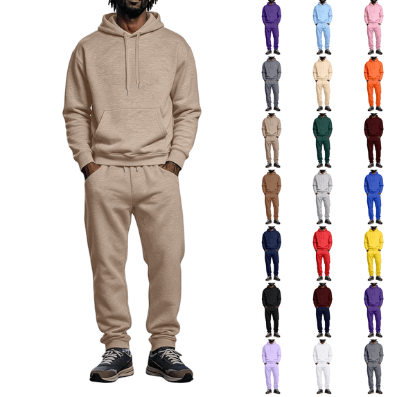Men's Sweatsuit 2 Piece Set Fleece Lined Hoodie and Jogger Sweatpants, Casual Athletic Pullover Tracksuit with Pockets for Fall Winter Camel S