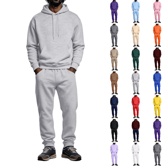 Men's Sweatsuit 2 Piece Set Fleece Lined Hoodie and Jogger Sweatpants, Casual Athletic Pullover Tracksuit with Pockets for Fall Winter Light Gray XL