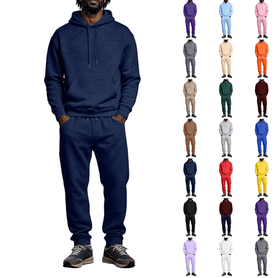 Men's Sweatsuit 2 Piece Set Fleece Lined Hoodie and Jogger Sweatpants, Casual Athletic Pullover Tracksuit with Pockets for Fall Winter Navy L
