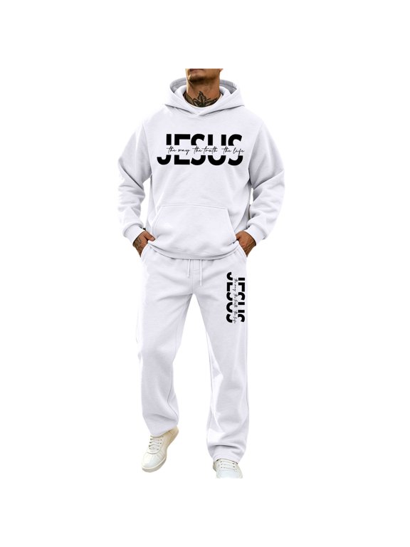 Men’s Sweatsuit Set Big and Tall Pullover Warm Hooded Sweatsuit Sweat Outfit Set Loose Fit Men Sport Suit Elastic Waistband Streetwear