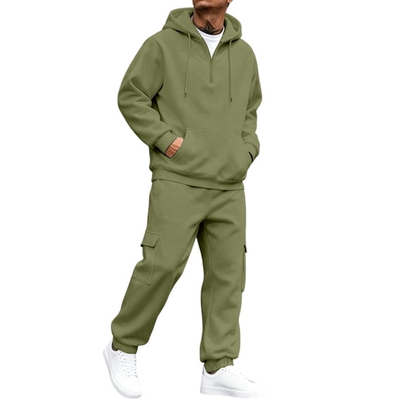Men’s Sweatsuit Set Pullover Hoodie Breathable Tracksuit Sweatsuit Set Relaxed Fit Hoodie and Jogger Pants Set Ribbed Cuffs Loungewear