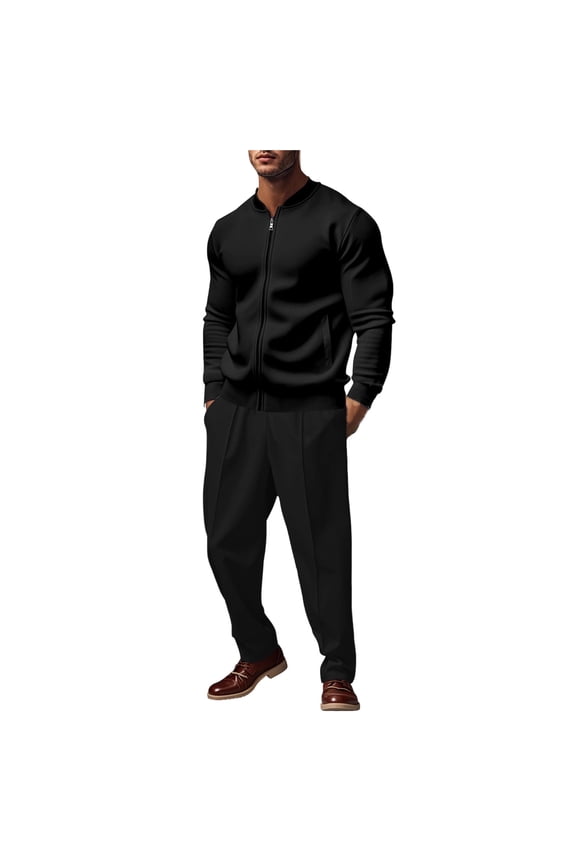 Men's Sweatsuits 2 Piece Athletic Full Zip Tracksuit Jogging Set Fashion Casual Jackets And Pants Fall Outfits (3XL, Black)
