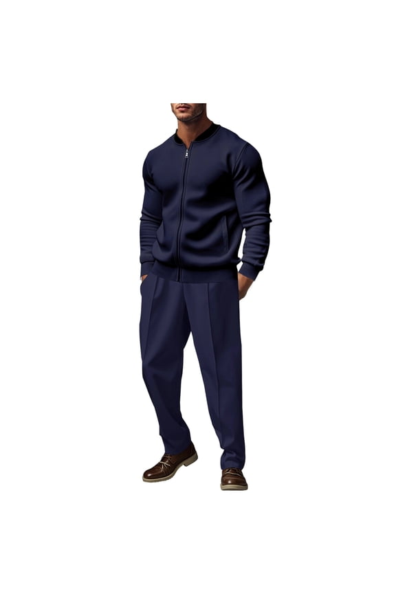 Men's Sweatsuits 2 Piece Athletic Full Zip Tracksuit Jogging Set Fashion Casual Jackets And Pants Fall Outfits (XL, Navy)
