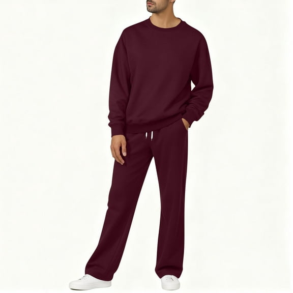 Men's Sweatsuits 2 Piece Fall Winter Sports Outfits Crewneck Pullover Long Sleeve Top and Wide Leg Sweatpant Sets (XL, Red)