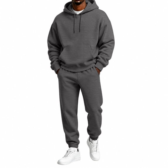 Men's Sweatsuits 2 Piece Outfits Baggy Drawstring Fleece Hoodie and Jogger Sweatpants Set Casual Workout Winter Sweatsuits for Men