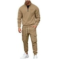 thumbnail image 1 of Men's Sweatsuits 2 Piece Outfits Fleece Lined Lounge Sets Long Sleeve Half Zip Pullover and Baggy Cargo Pants with Pockets Coffee 3XL, 1 of 9