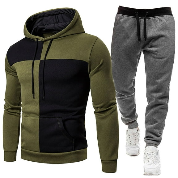 Men's Sweatsuits Sets Big And Tall, Fashion Men's Color Block Tracksuits 2 Piece Casual Athletic Jogging Outfits Outfit Suit Set Sweatsuit with Pockets Suits (M,Army Green)