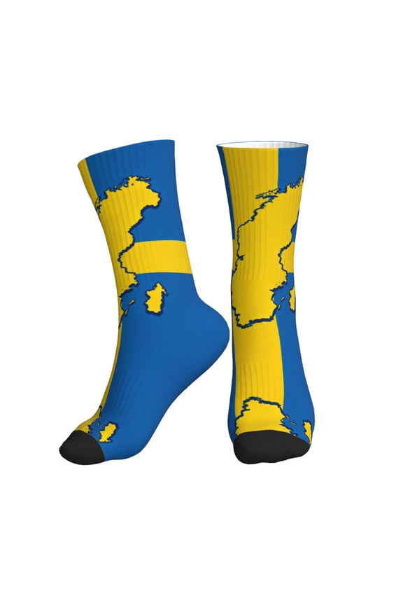 Men's Sweden Map Flag Novelty Athletic Socks Women's Digital Printing Funky Patterned Crew Socks