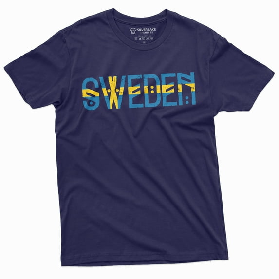 Men's Sweden T-shirt Konungariket Sverige Patriotic Country Nordic Norse Viking tee (Small Navy Blue)