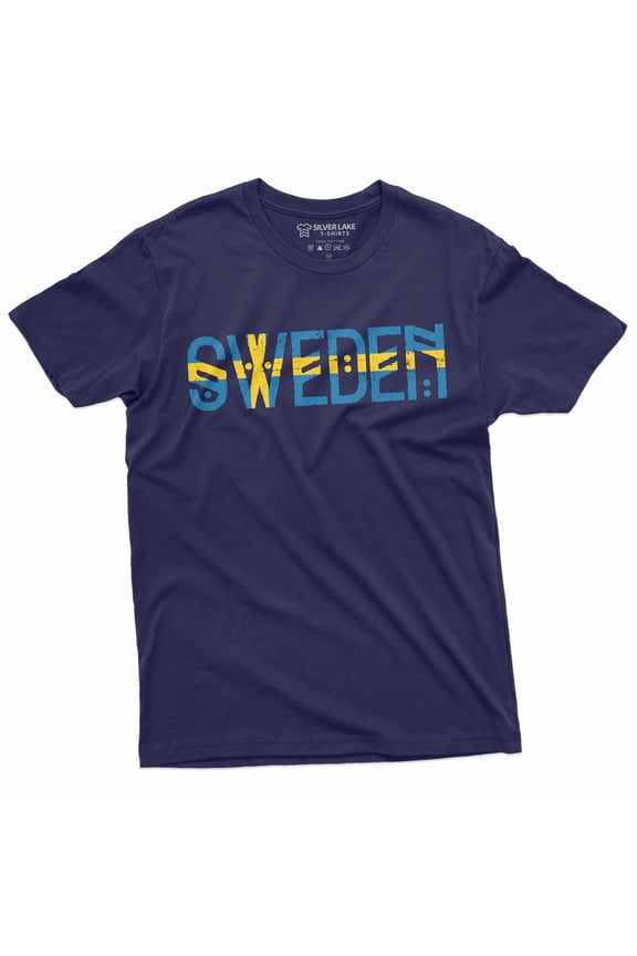 Men's Sweden T-shirt Konungariket Sverige Patriotic Country Nordic Norse Viking tee (Small Navy Blue)