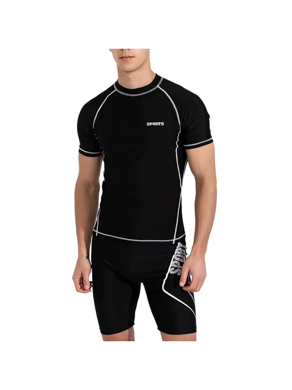 Men's Swim Rash Guard Set Short Sleeve with Sports Shorts Quick Dry 2 Piece Sun Protection Surfing Swimsuit
