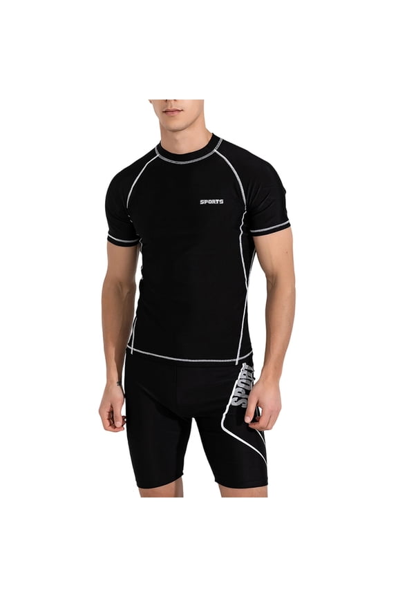 Men's Swim Rash Guard Set Short Sleeve with Sports Shorts Quick Dry 2 Piece Sun Protection Surfing Swimsuit