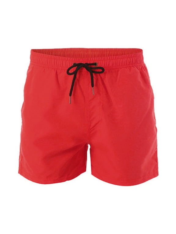 Men's Swim Shorts, Drawstring Waist Beach Trunks with Built-in Mesh Liner, Quick Dry Plain Summer Bottoms