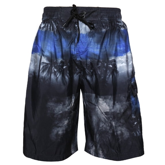 Men's Swim Shorts Trunks Surf Board Beach Print NBN GEAR Blue Black Palm Tree M