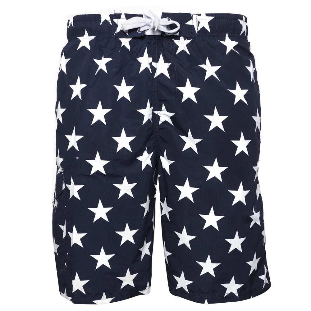 Men s Swim Shorts Trunks Surf Board Beach Print NBN GEAR Navy White Stars M Walmart