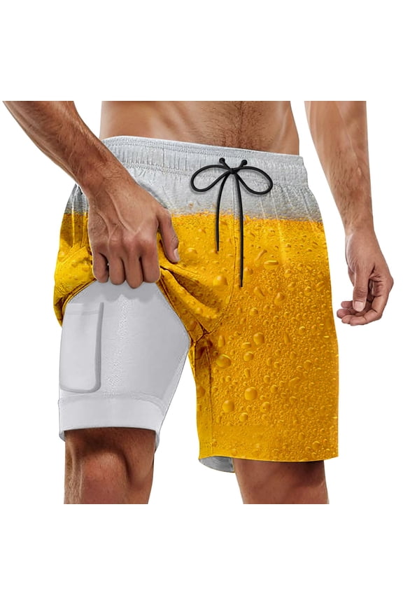 Men's Swim Trunk Beer Bubbles Quick Dry With Pockets Swimwear Bathing Suits Beach Outdoor Yellow L