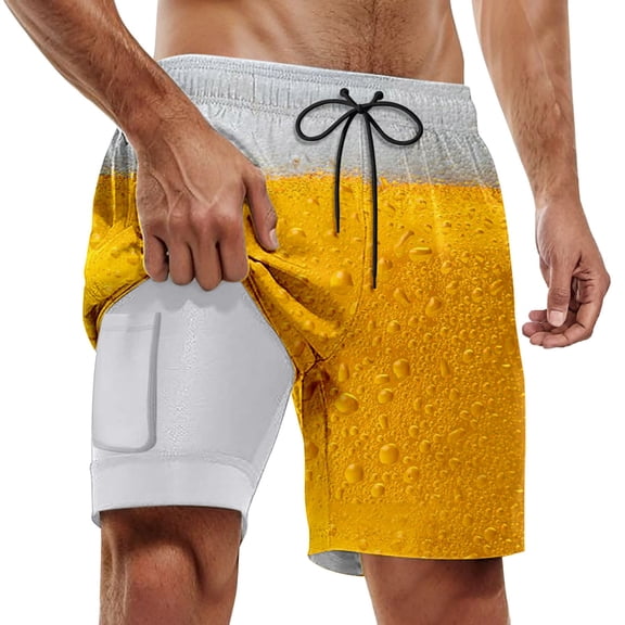 Men's Swim Trunk Beer Bubbles Quick Dry With Pockets Swimwear Bathing Suits Beach Outdoor Yellow M