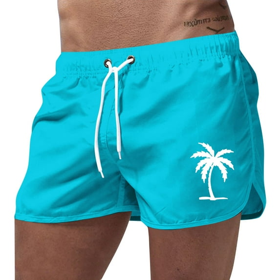 Men's Swim Trunk Coconut Tree Quick Dry Swim Shorts Board Shorts With Pockets Beach Swimwear Sky Blue L
