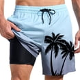 thumbnail image 1 of Men's Swim Trunk Gradient Coconut Trees Vacation Quick Dry Swim Shorts Board Shorts With Pockets Beach Swimwear Light Blue XL, 1 of 4