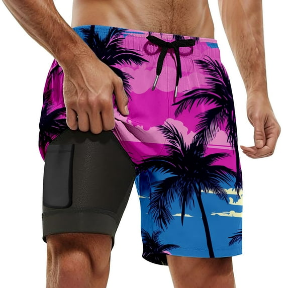 Men's Swim Trunks 5 Inch Inseam Compression Lined Board Shorts Lightweight Beach Bathing Suits For Swimming Surfing