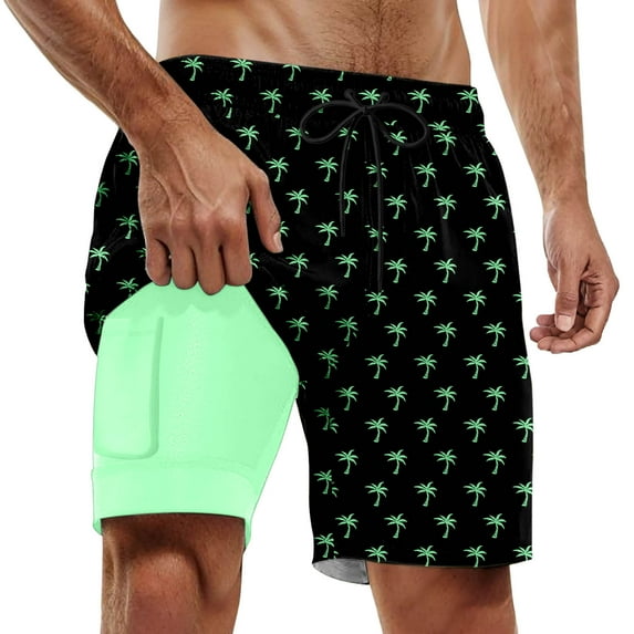 Men's Swim Trunks 5 Inch Inseam Quick Dry Elastic Waist Drawstring Stretch Swimsuit Men Tie-Dye Slim Fit Compression Liner Swimwear,Green,XXL