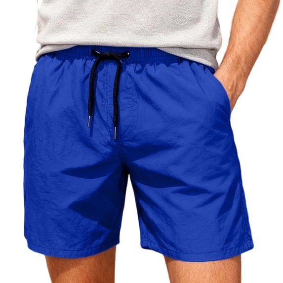 Men's Swim Trunks Athletic Bathing Mesh Lining Suit Quick Dry Drawstring Elastic Waist Beach Shorts with Pockets Blue L