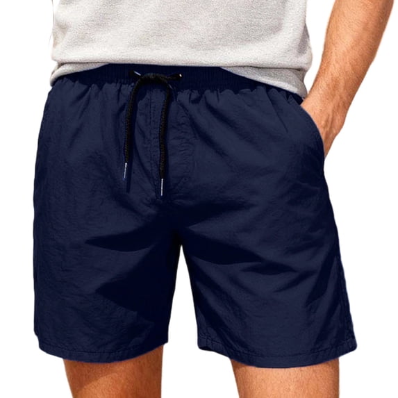 Men's Swim Trunks Athletic Bathing Mesh Lining Suit Quick Dry Drawstring Elastic Waist Beach Shorts with Pockets Navy 3XL