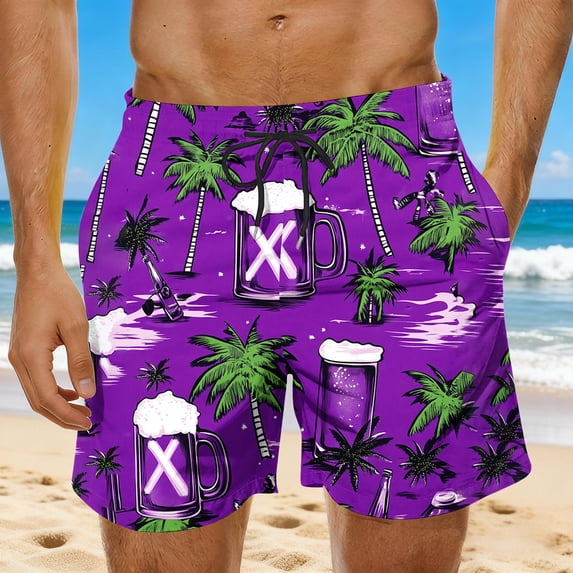 Men's Swim Trunks Athletic Bathing Quick Dry Drawstring Elastic Waist Beach Shorts with Pockets Multicolor 2 4XL