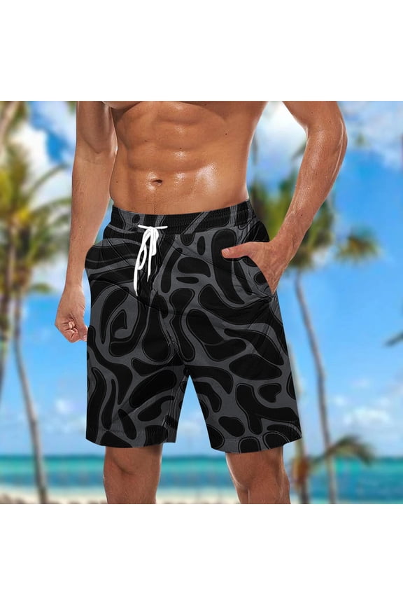 Men's Swim Trunks Athletic Hawaii Bathing Quick Dry Drawstring Elastic Waisted Beach Shorts with Pockets Black 2 M