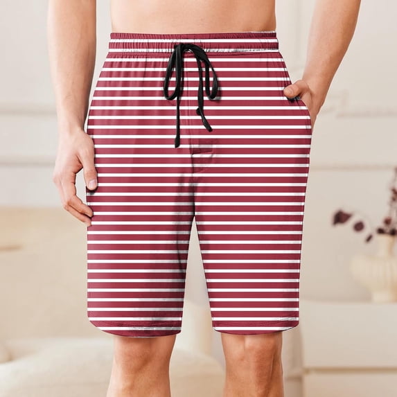 Men's Swim Trunks Athletic Hawaii Bathing Quick Dry Striped Print Drawstring Elastic Waist Beach Shorts with Pockets Red 3XL