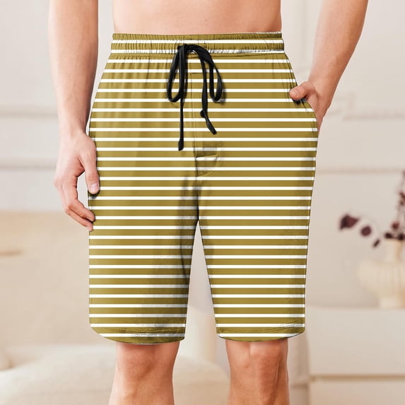 Men's Swim Trunks Athletic Hawaii Bathing Quick Dry Striped Print Drawstring Elastic Waist Beach Shorts with Pockets Yellow XL