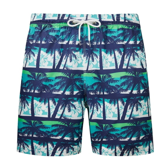 Men's Swim Trunks Bathing Suits Mesh Lining Pockets Quick Dry Beach Shorts Hawaiian Blue White L