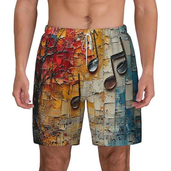 Men's Swim Trunks Beach Board Shorts Bathing Suits 3D Swimsuit Musical Notes Music