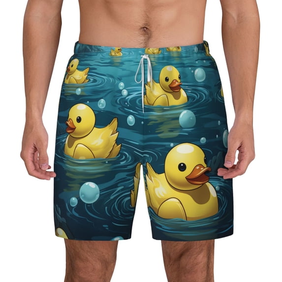 Men's Swim Trunks Beach Board Shorts Bathing Suits 3D Swimsuit Rubber Duck Cool Yellow Ducks