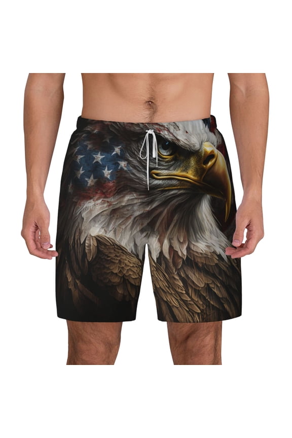Men's Swim Trunks Board Shorts Beach Swimwear Bathing Suits American Flag Bald Eagle USA