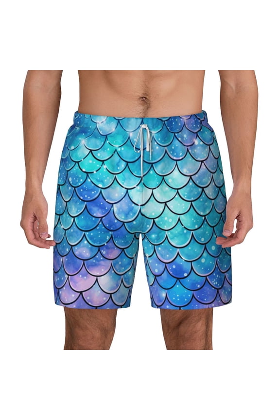 Men's Swim Trunks Board Shorts Beach Swimwear Bathing Suits Mermaid Scales Fish Scale Blue